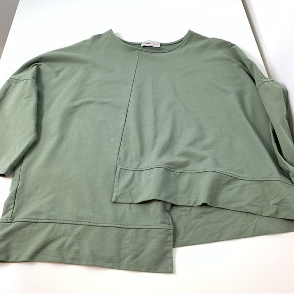 Paolo Tricot Sweater Green Size XL Italy Asymmetrical Boxy Oversized Lagenlook - Picture 3 of 10